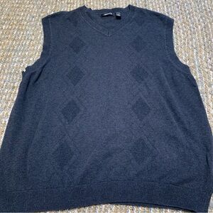 Claiborne Men's V-Neck Argyle Knit Sweater Vest Charcoal Cotton Layered Office